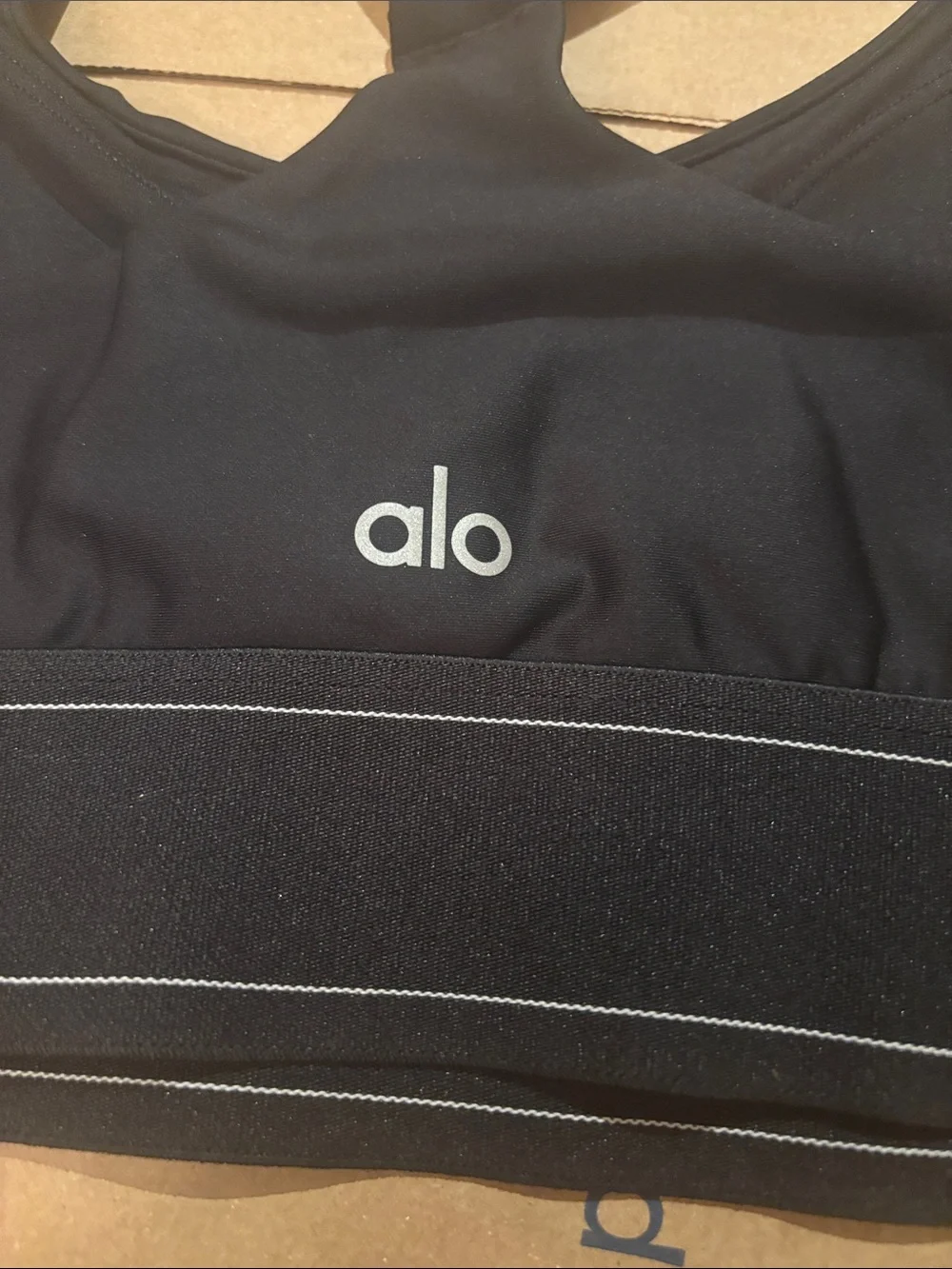 NWOT ALO Yoga Black Sports Bra with White Piping
